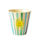 Striped cup with a sun design on a white background