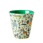 Children's cup with jungle animal pattern on a white background