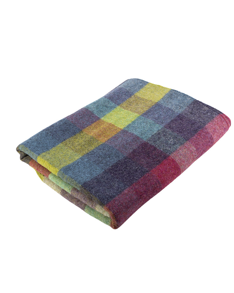 Multicolored checkered blanket on a white background