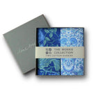 Box of two blue cotton hankies with 'The Morris Collection' branding on a white background