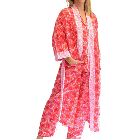 NEW Full Length Cotton Kimono - Jaipur Magenta & Orange