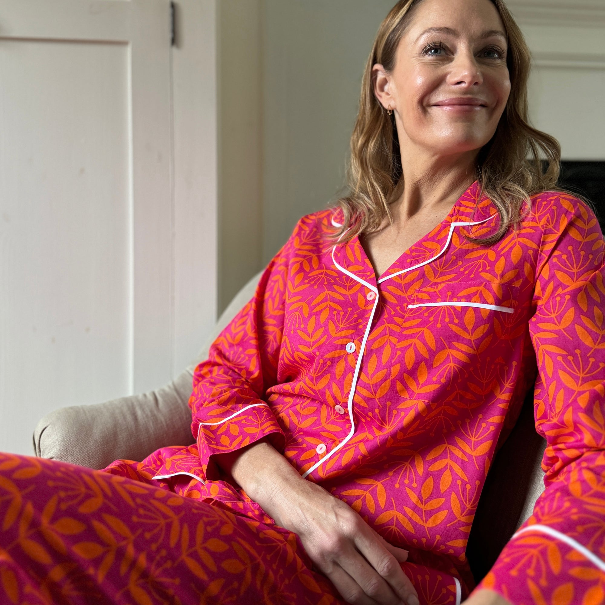 Summer Meadow Magenta & Orange Cotton Pyjamas