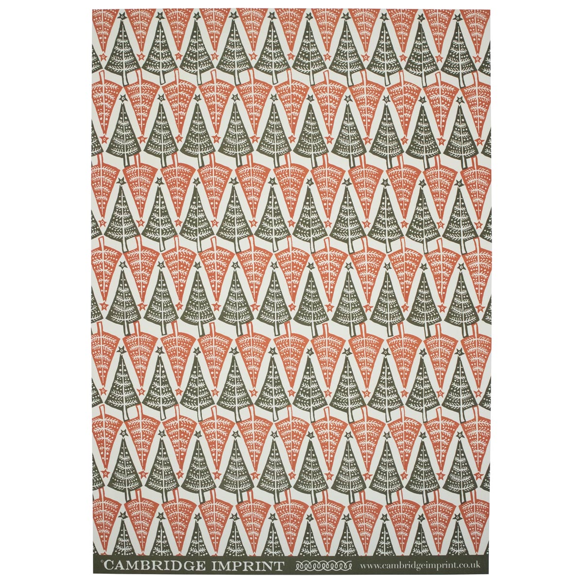Patterned fabric with Christmas tree design on a white background