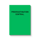 Green book with 'PROCRASTINATION CENTRAL.' text on a white background
