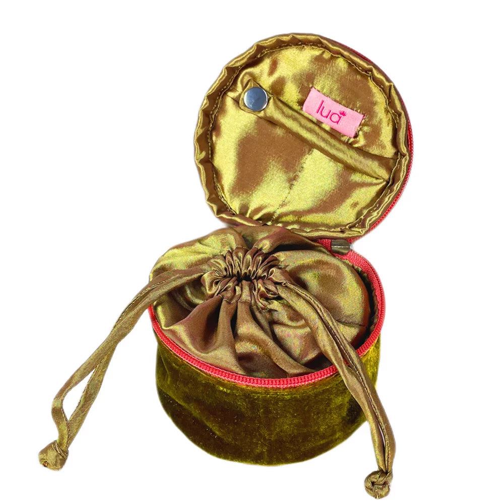 Velvet Jewellery Round Purse Wild Flowers: Gold Olive