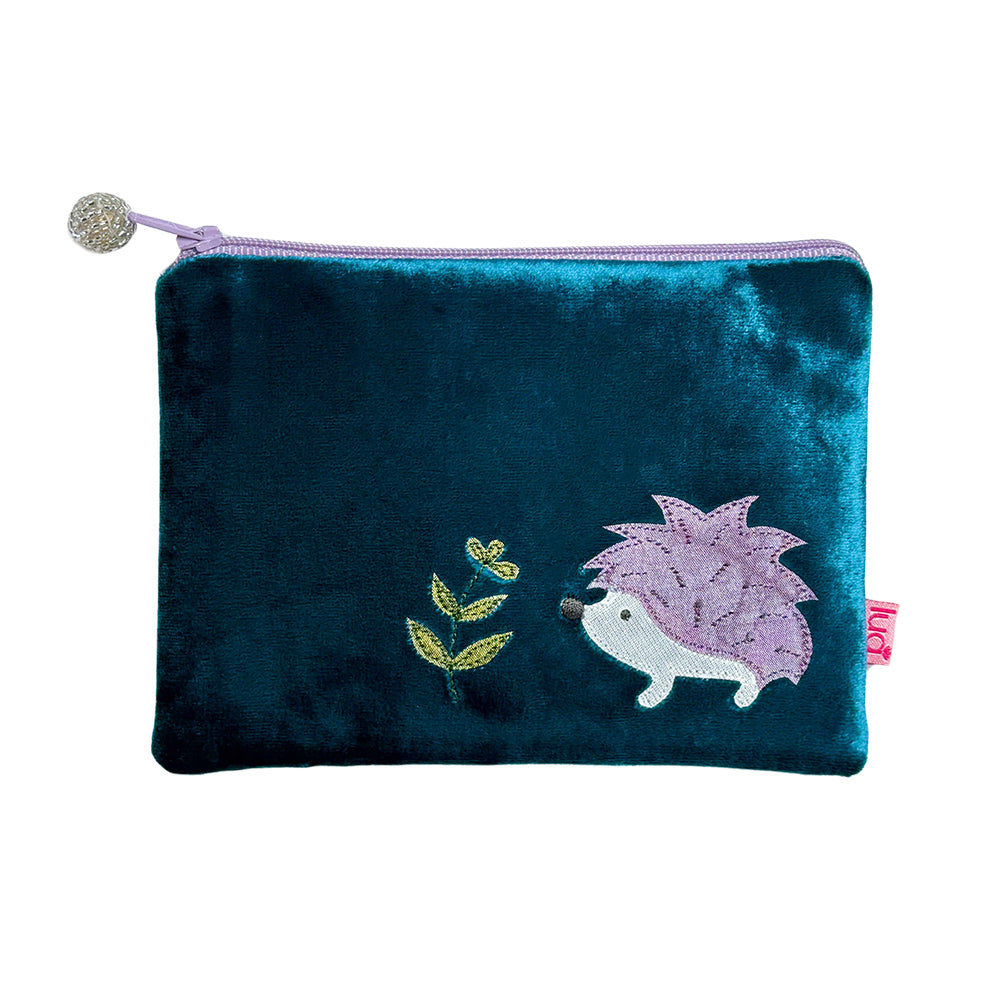 Velvet Coin Purse Dark Turquoise Hedgehog