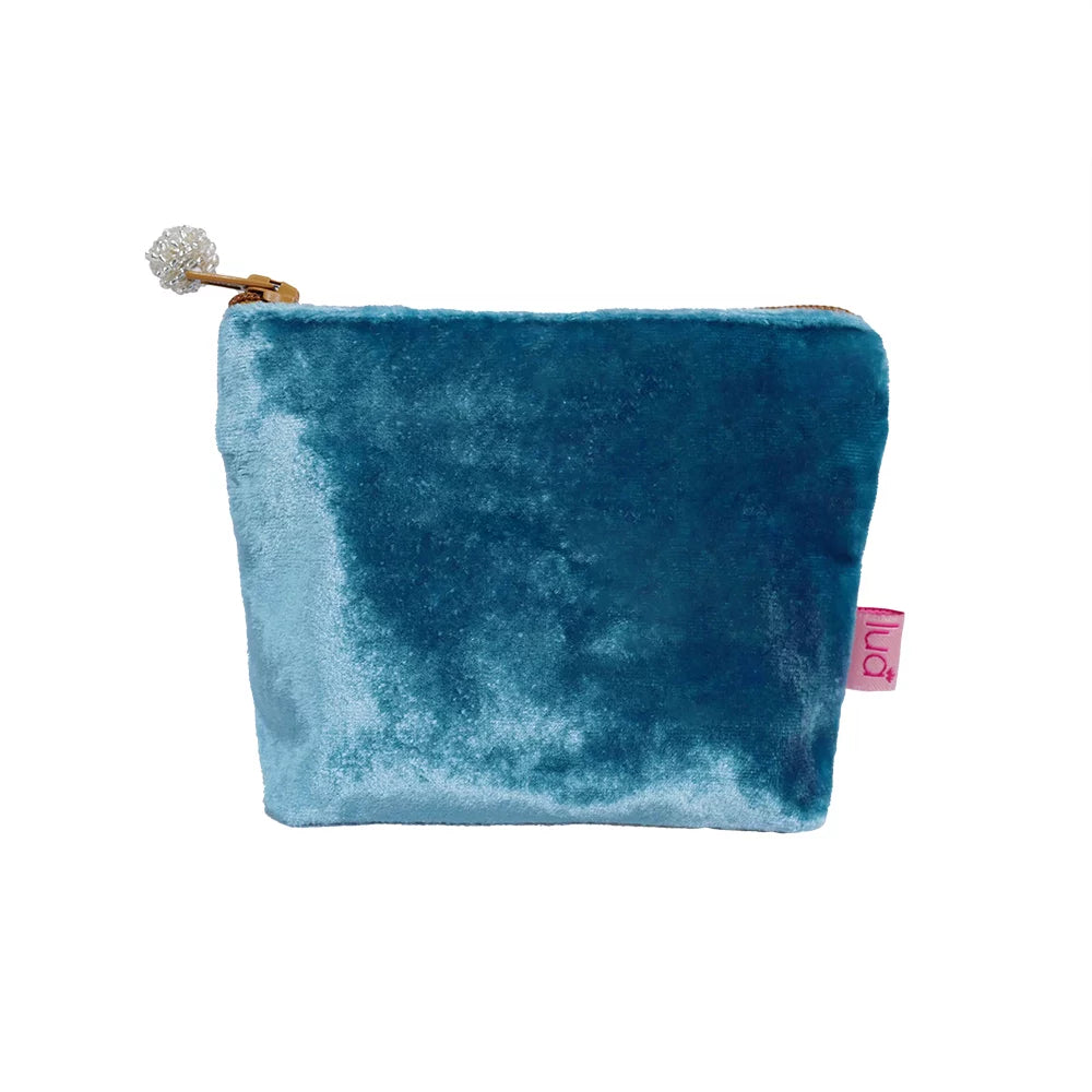 Mini Velvet Purse Teal Blue with Mustard Zip