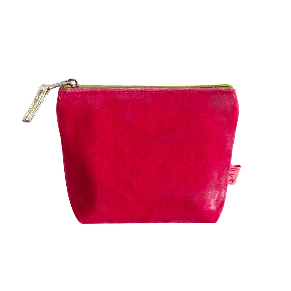 Mini Velvet Purse Flamingo Pink with Green Zip