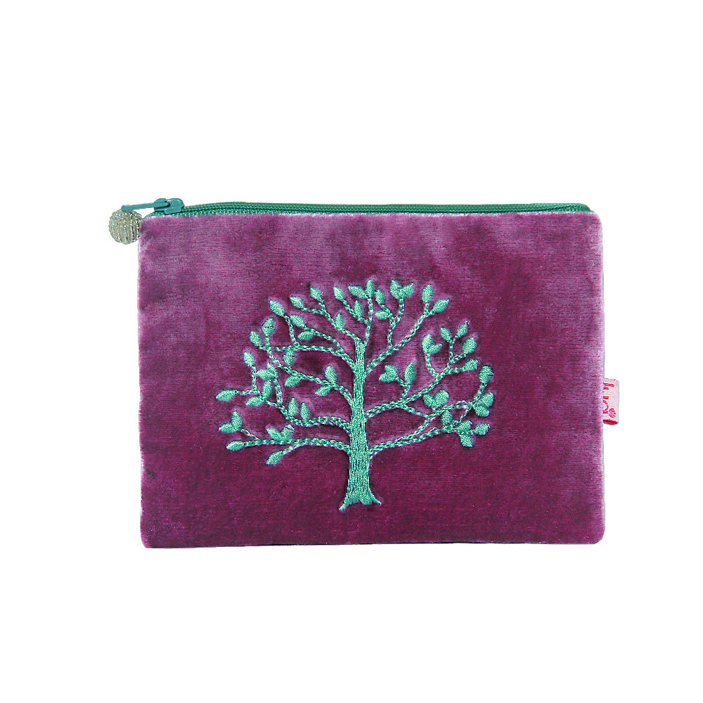 Small Oak Tree Magenta and Blue Silk Velvet Purse