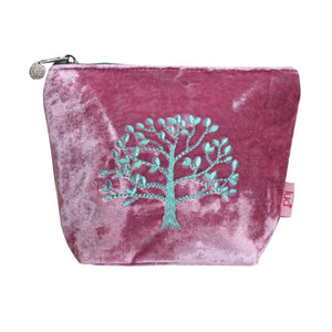 Oak Tree Pale Pink and Turquoise Velvet Cosmetic Purse