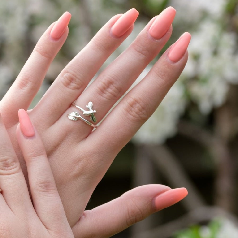 Bee and Leaf Adjustable Ring Sterling Silver