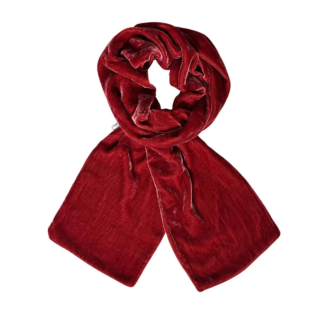 Plain Silk Velvet Scarf Earth Red