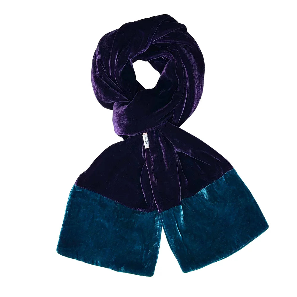 Silk Velvet Scarf with Contrasting Ends - Fig