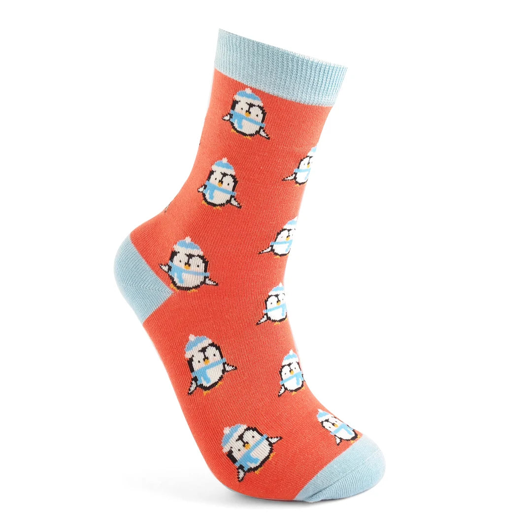 Cute Penguins Burnt Orange Socks