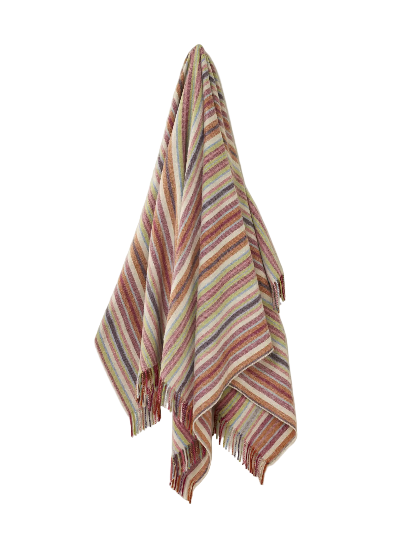 striped blanket draped on a white background