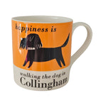 Mug with a dog illustration and text on an orange background