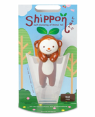 Packaging of a self-watering plant pot with a monkey design on a white background