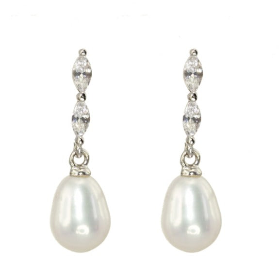 Limited Edition Pearl and Diamond Shape CZ Earrings