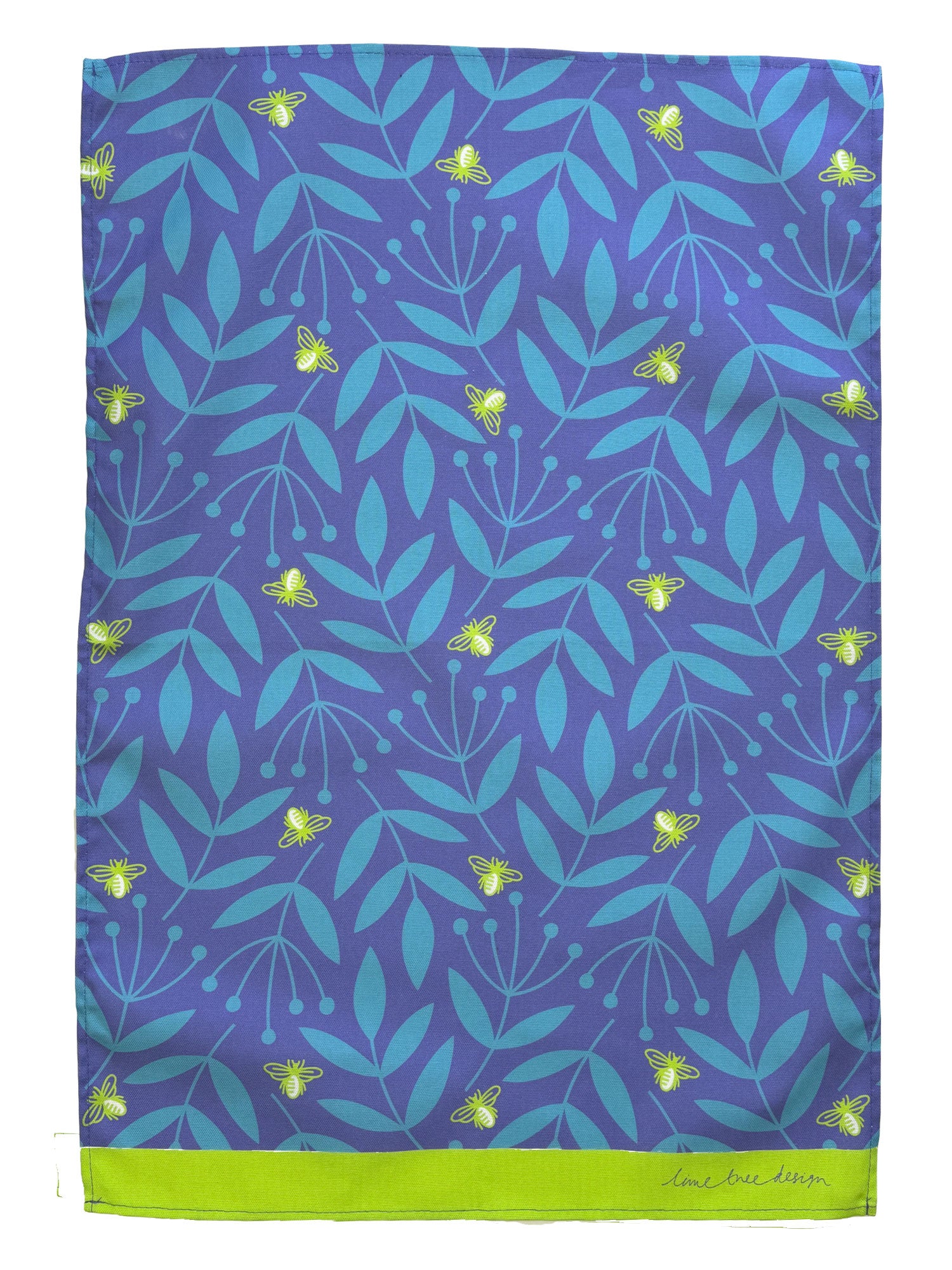 Tea Towel: Tea Towel: Foliage & Bee Blue/Lime