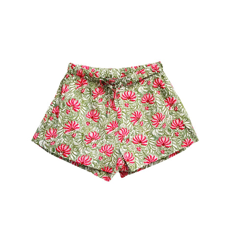 Jaipur Floral Green & Pink Cotton Sleep Shorts