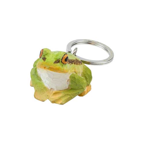 Frog-shaped keychain on a white background