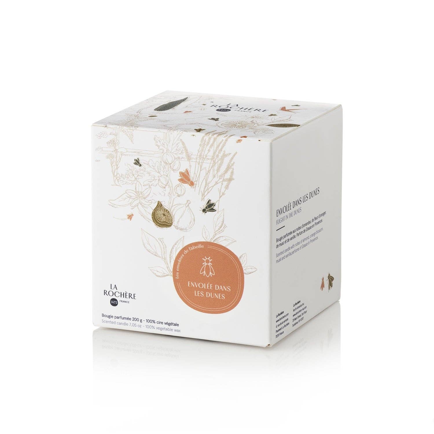 Product packaging with floral design and text on a white background