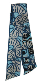 Blue and gray patterned scarf on a white background