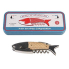 Fish-shaped corkscrew with packaging labeled 'Spirit of Adventure' on a white background