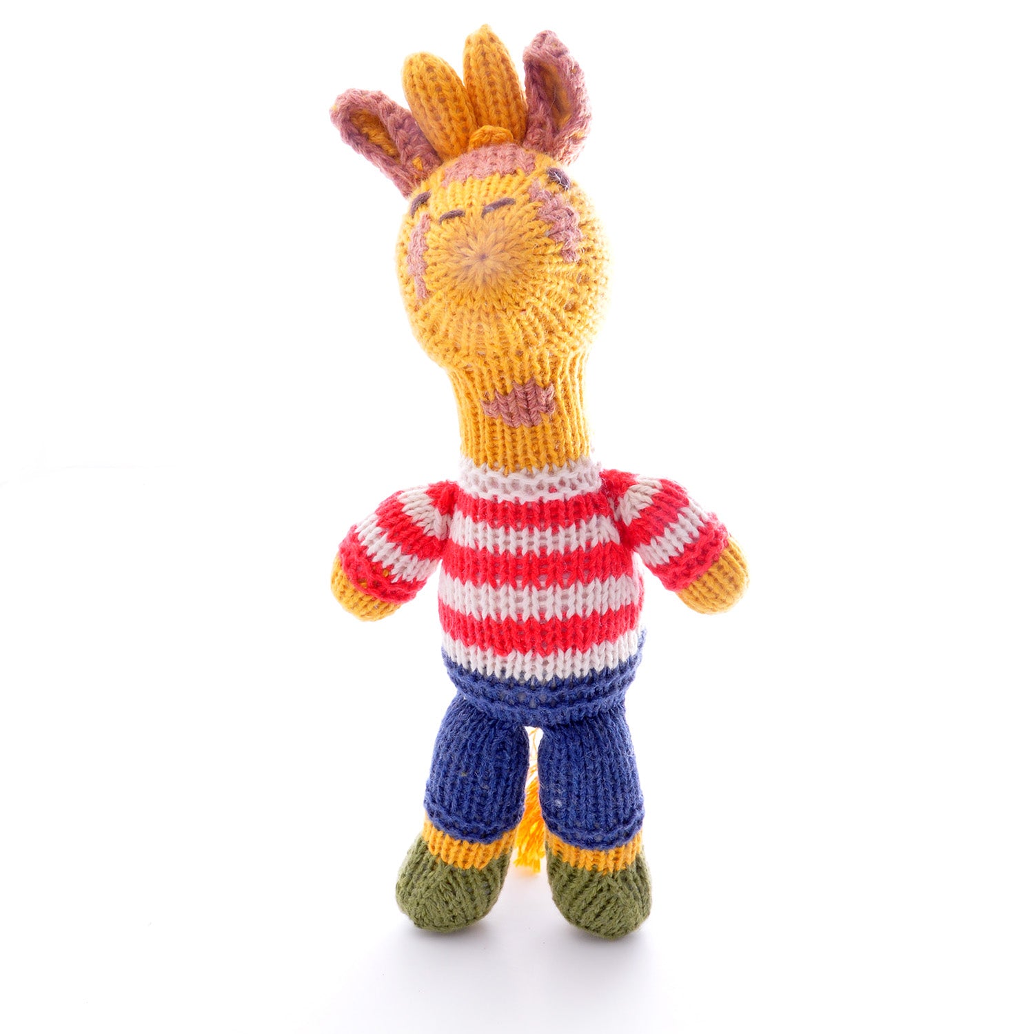 Hand Knitted Giraffe Red and White Stripe Top Soft Toy