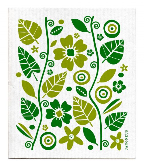 Green floral and leaf pattern on a white background