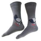 Gray socks with pigeon design on a white background