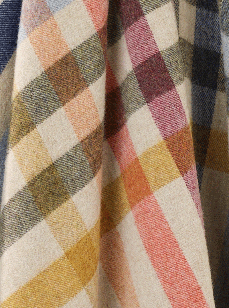 Close-up of a multicolored checkered fabric with a diamond pattern.