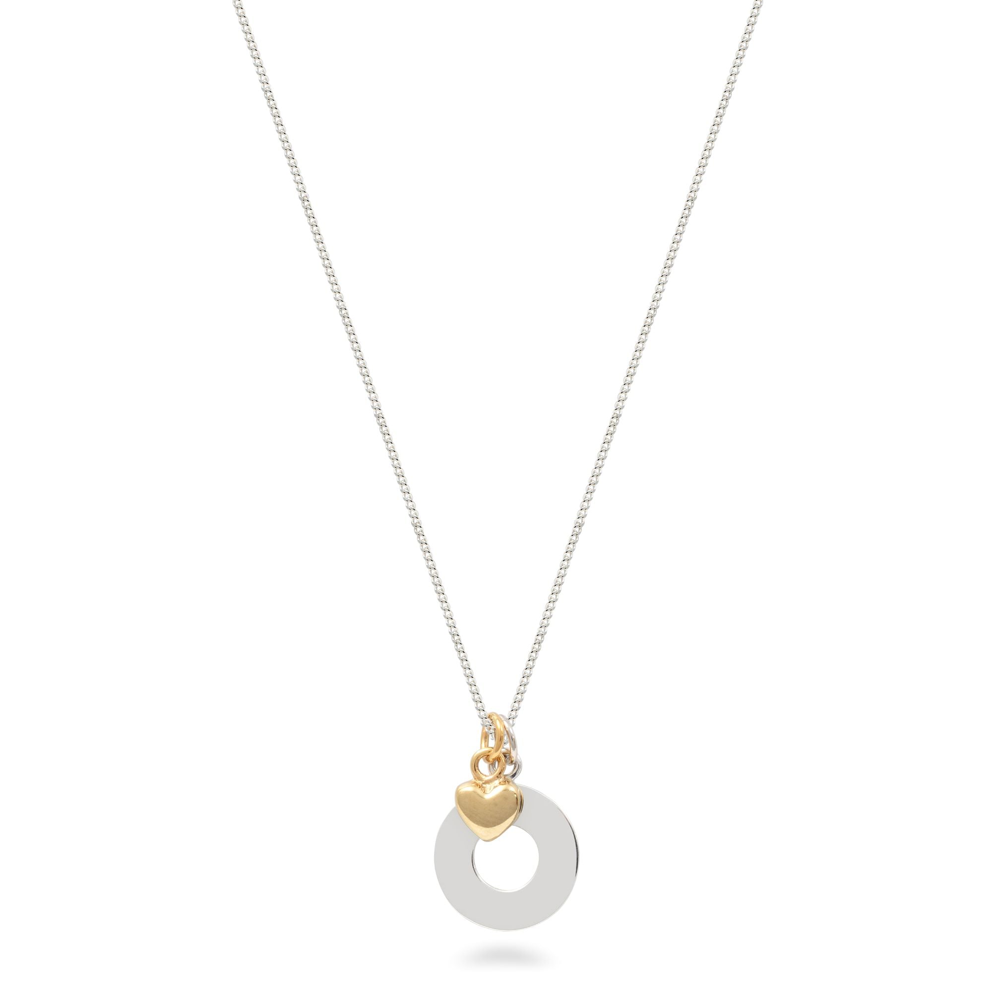 Circle and Heart Necklace Sterling Silver and Vermeil