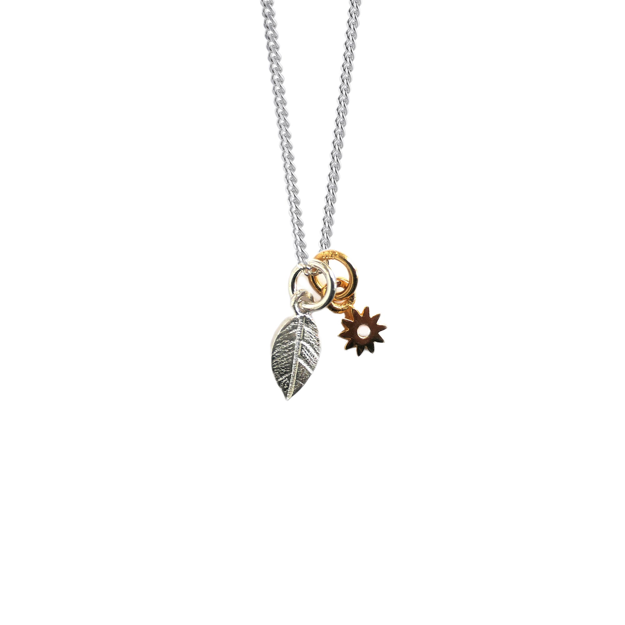 Ditsy Double Mini Silver Leaf and Gold Flower Charm Necklace