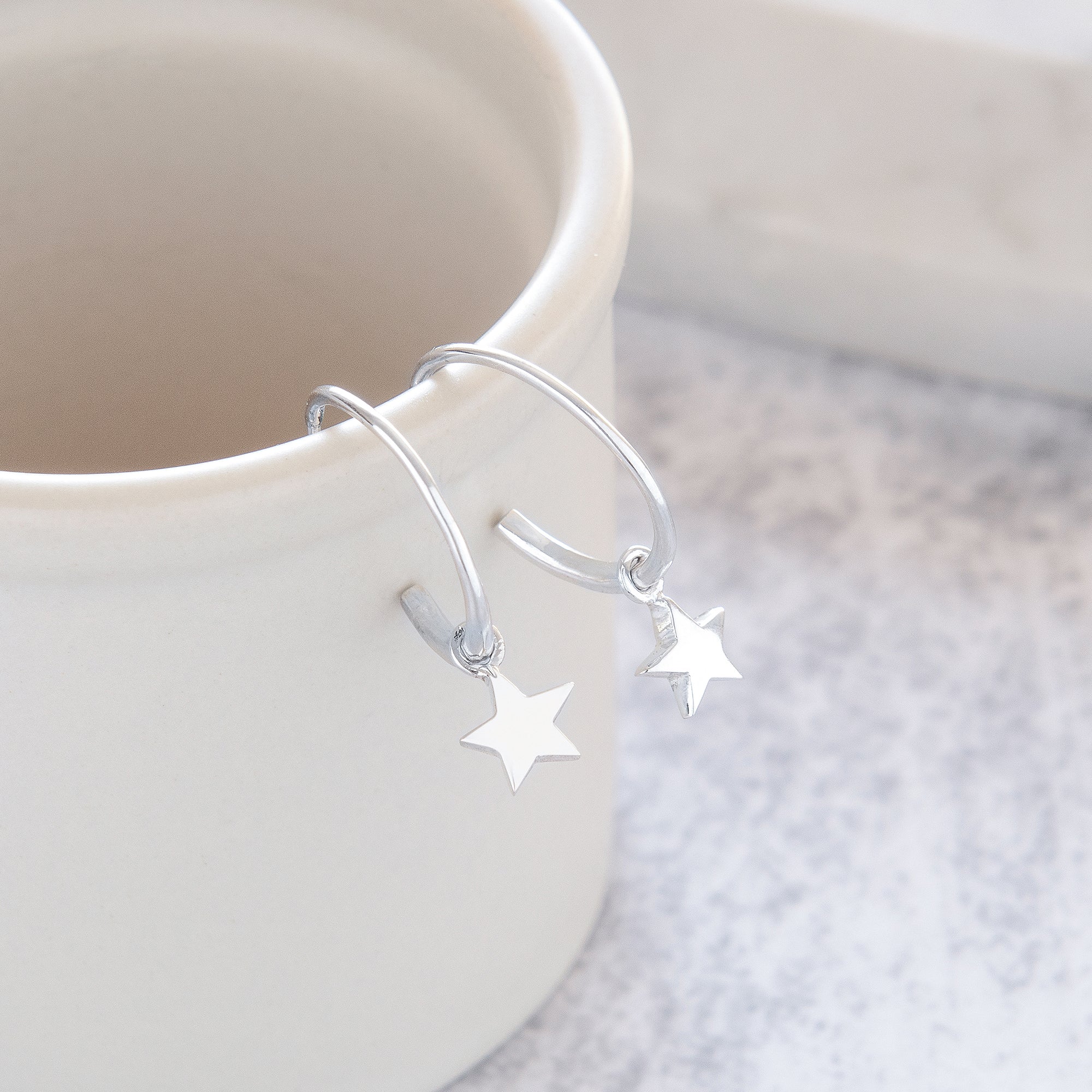 Half Hoop Earrings with Star Sterling Silver