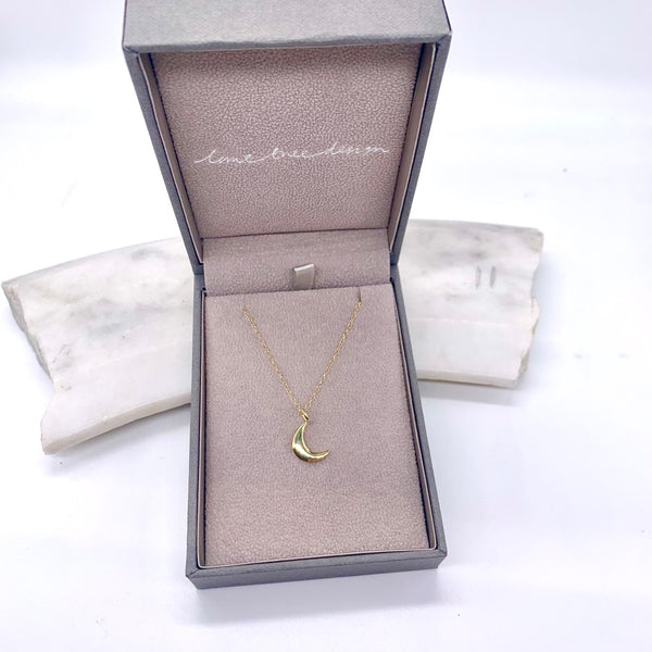 Solid 14ct Gold moon necklace in gift packaging 