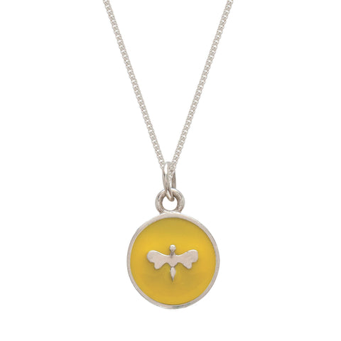 Yellow Bee Enamel Necklace Sterling Silver