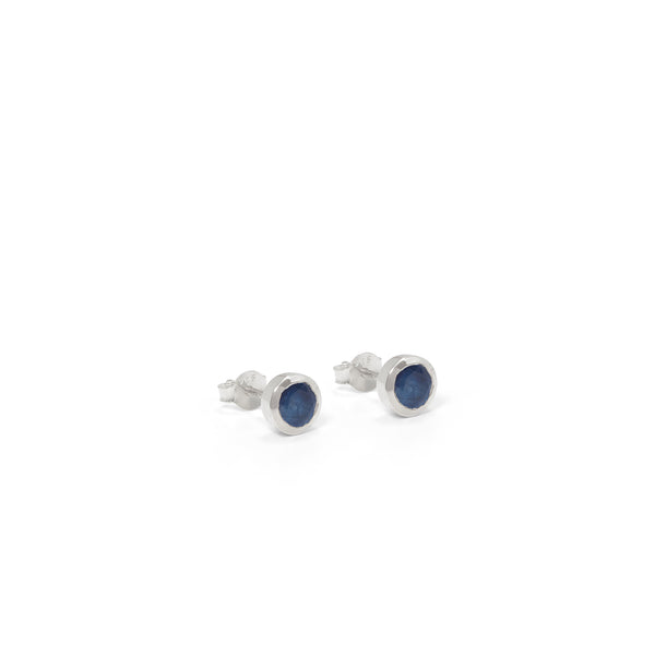 Birthstone Stud Earrings September: Sapphire and Sterling Silver