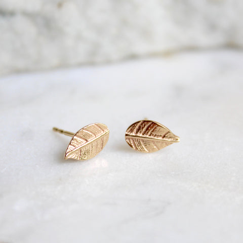 Leaf Stud Earrings 14ct Solid Gold