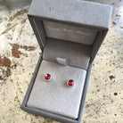 Birthstone Stud Earrings July: Ruby and Sterling Silver