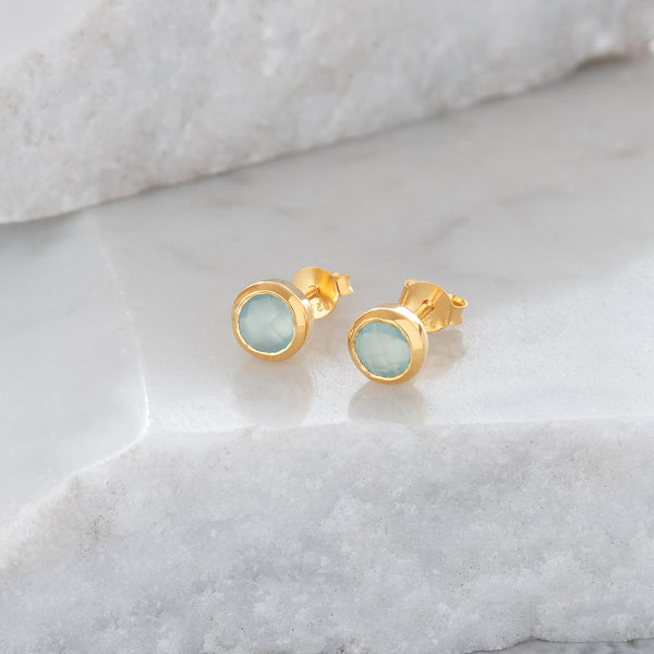 Birthstone Stud Earrings March: Aqua and Gold Vermeil