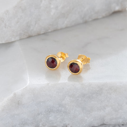 Birthstone Stud Earrings January: Garnet and Gold Vermeil