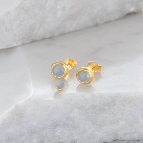 Birthstone Stud Earrings June: Moonstone and Gold Vermeil