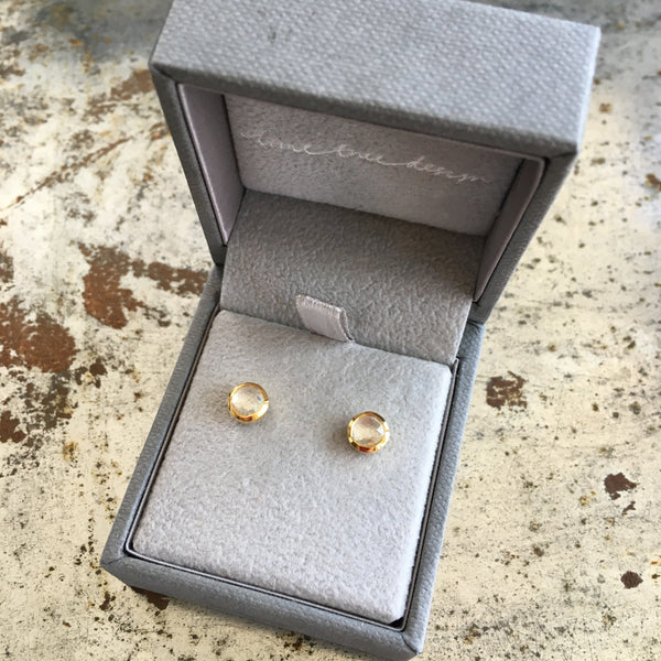 Birthstone Stud Earrings April: Rock Crystal and Gold Vermeil