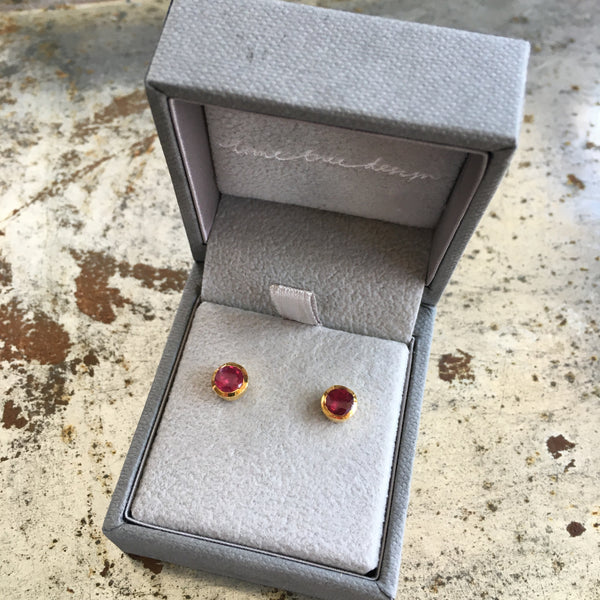 Birthstone Stud Earrings July: Ruby and Gold Vermeil