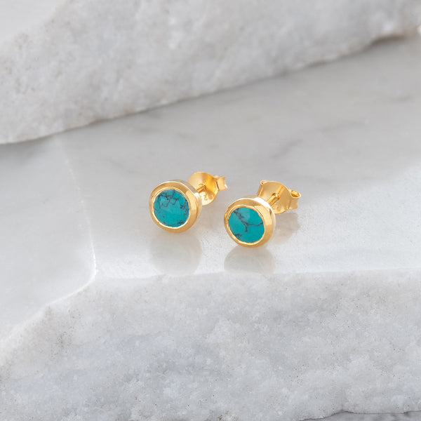 Birthstone Stud Earrings December: Turquoise and Gold Vermeil