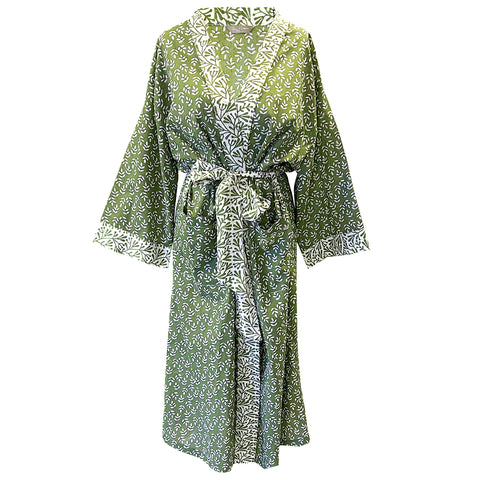 green leaf design kimono dressing gown 
