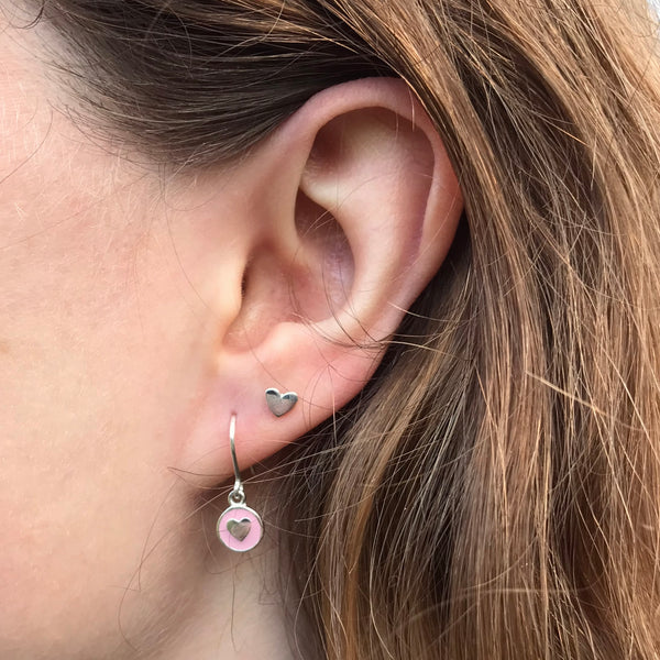 pink heart earring in enamel