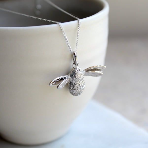 Bumble Bee Pendant Necklace Sterling Silver