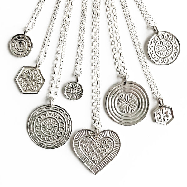 Gingerbread Heart Amulet Necklace Sterling Silver